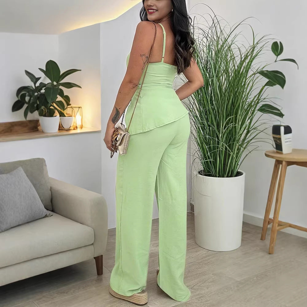 Ensemble pantalon large à bretelles tendance