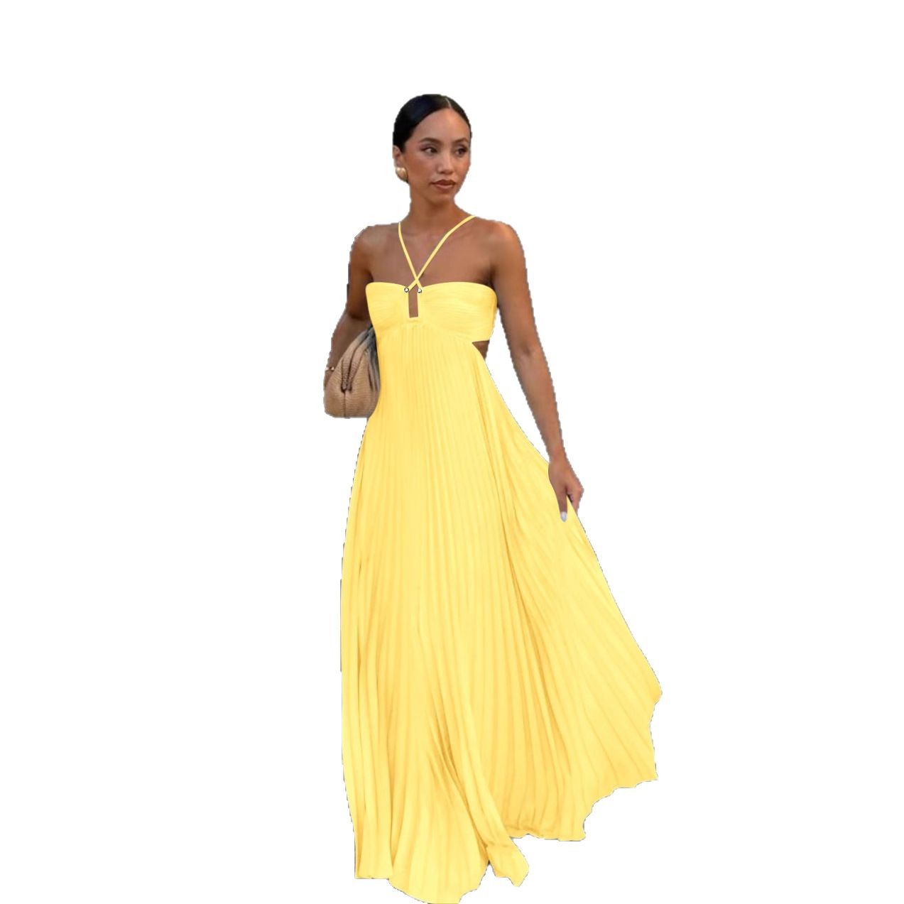 Robe bustier plissée sans manches à bretelles, taille haute et décolletée, idéale pour les soirées et les clubs