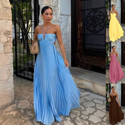 Robe bustier plissée sans manches à bretelles, taille haute et décolletée, idéale pour les soirées et les clubs