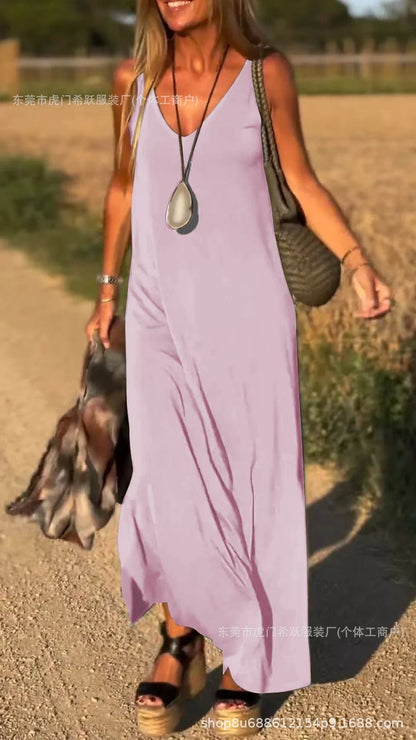 Robes à bretelles et col en V tendance et sexy pour femmes