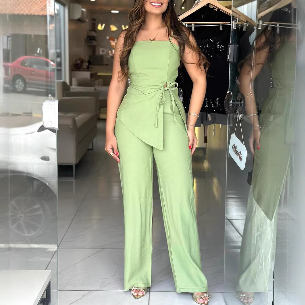 Ensemble pantalon large à bretelles tendance