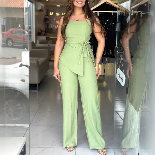 Ensemble pantalon large à bretelles tendance