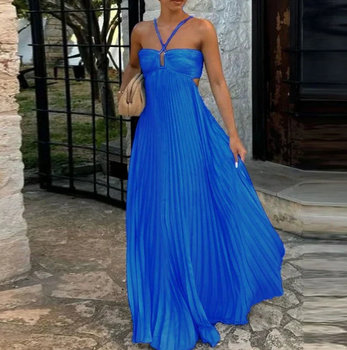 Robe bustier plissée sans manches à bretelles, taille haute et décolletée, idéale pour les soirées et les clubs