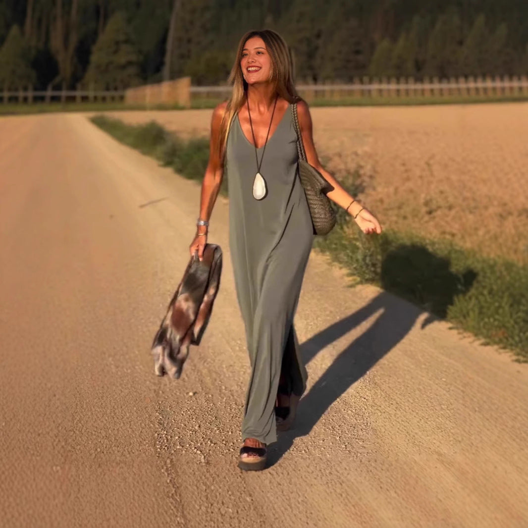 Robes à bretelles et col en V tendance et sexy pour femmes