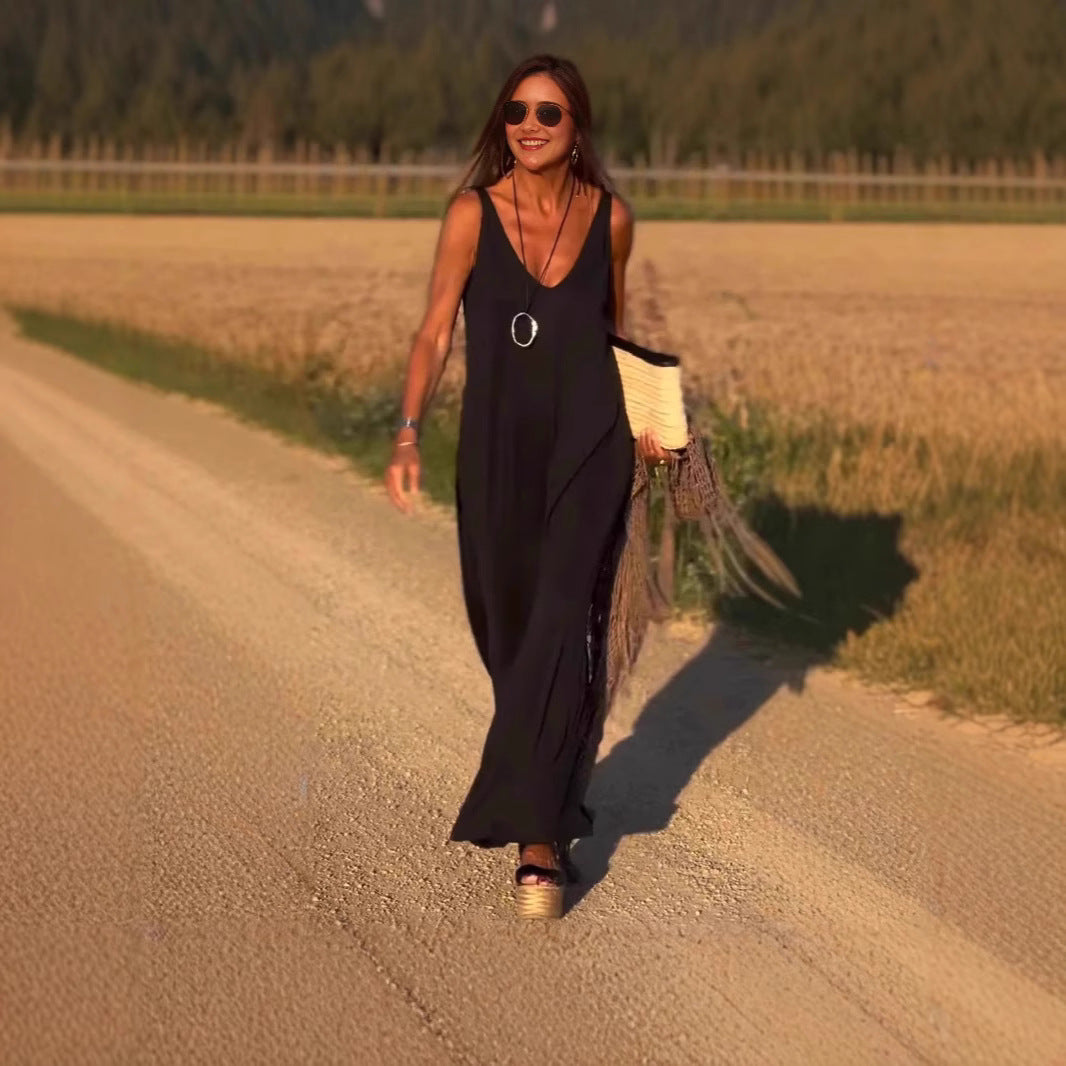 Robes à bretelles et col en V tendance et sexy pour femmes